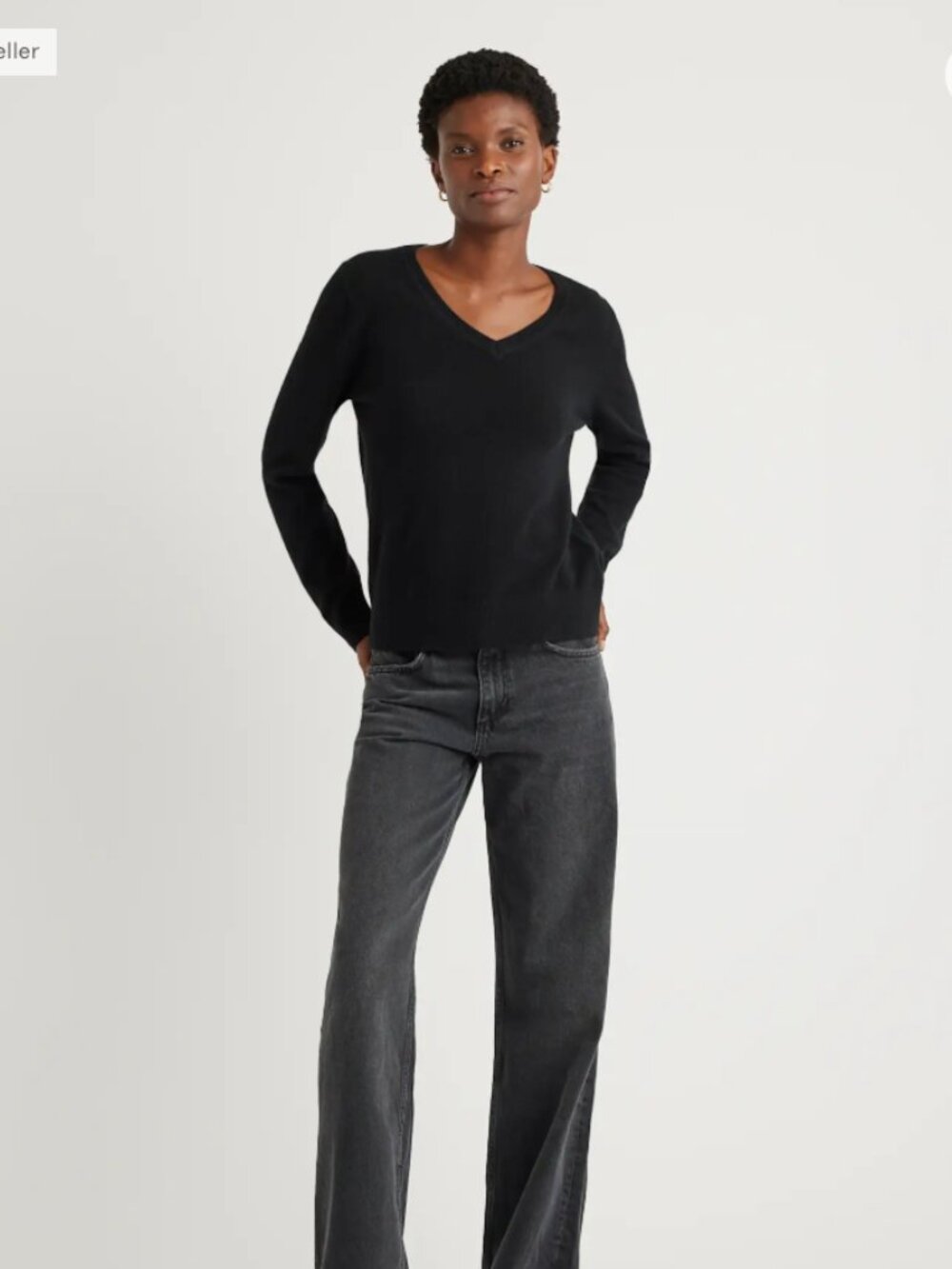 Quince Black Mongolian Cashmere V-Neck Sweater Size Small - Picture 2 of 9